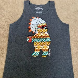 Riot Society Chief drinking beer bear gray tank top men’s size L